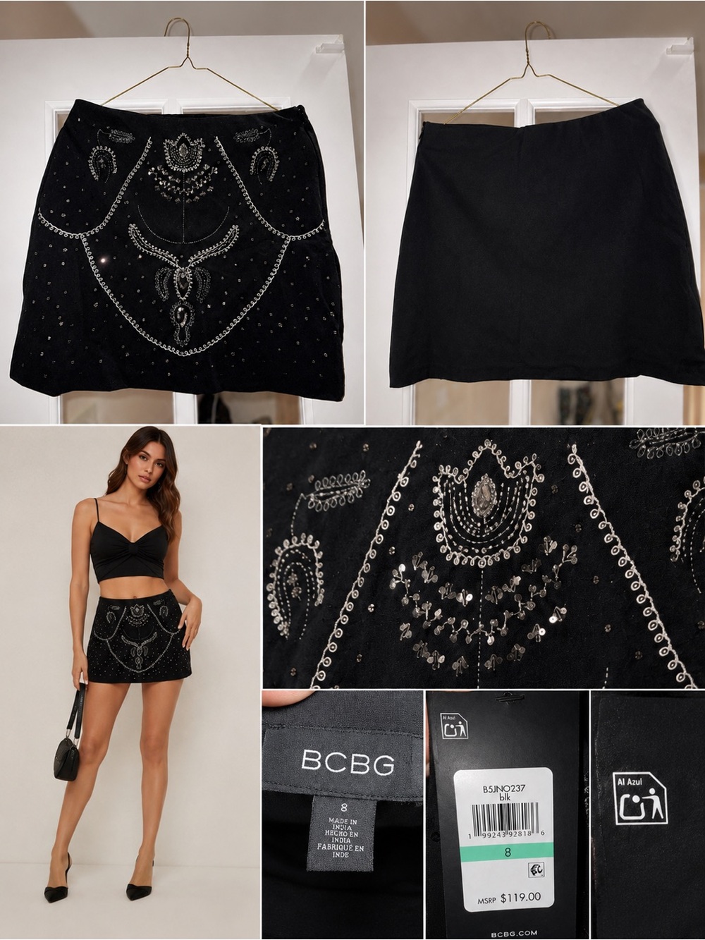 BCBG Black Embellished Mini Skirt